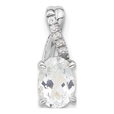 14K White Gold White Topaz & Diamond April Birthstone Pendant
