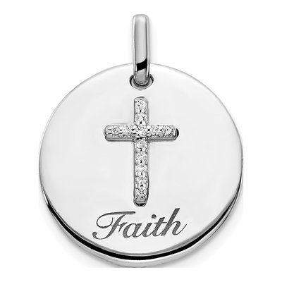 14K White Gold 1/20 ct tw Diamond Cross Faith Pendant