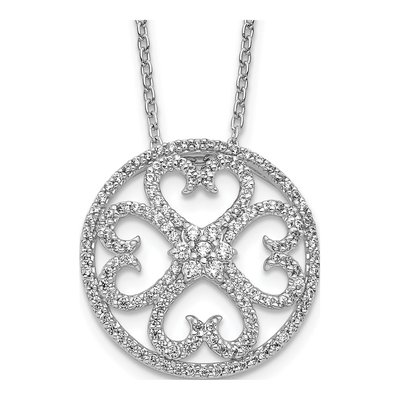 14K White Gold 1/2 ct tw Diamond Hearts Pendant Necklace