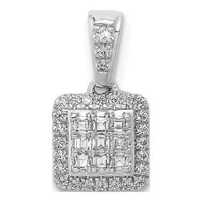 14K White Gold 1/4 ct tw Diamond Square Halo Pendant