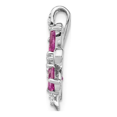 14K White Gold 1/10 ct tw Pink Tourmaline & Citrine Flower Slide Pendant – view 3