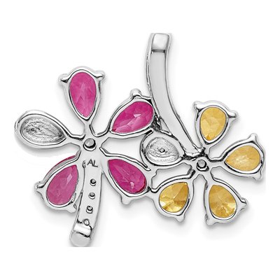 14K White Gold 1/10 ct tw Pink Tourmaline & Citrine Flower Slide Pendant – view 4