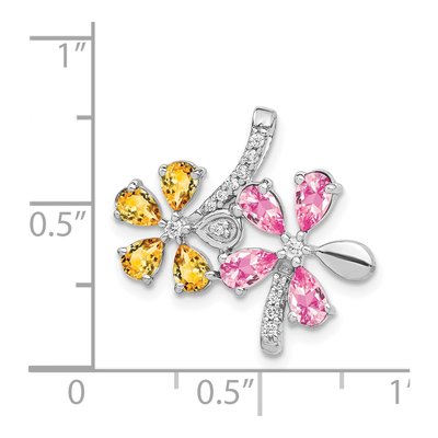 14K White Gold 1/10 ct tw Pink Tourmaline & Citrine Flower Slide Pendant – view 5