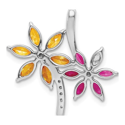 14K White Gold 1/8 ct tw Citrine & Pink Tourmaline Flower Slide Pendant – view 4