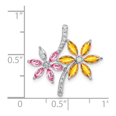 14K White Gold 1/8 ct tw Citrine & Pink Tourmaline Flower Slide Pendant – view 5
