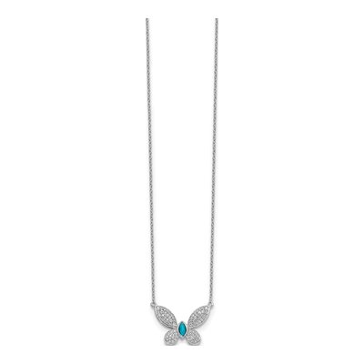14K White Gold 1/3 ct tw Turquoise & Diamond Butterfly Pendant Necklace – view 3