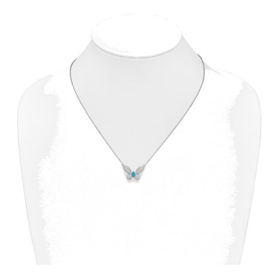 14K White Gold 1/3 ct tw Turquoise & Diamond Butterfly Pendant Necklace – view 4