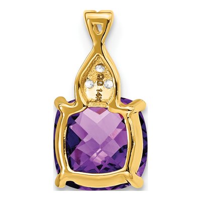 10K Yellow Gold Amethyst & Diamond Cushion Checkerboard February Pendant – view 5