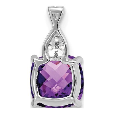 14K White Gold Amethyst & Diamond Cushion Checkerboard February Pendant – view 3