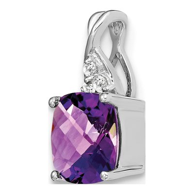 14K White Gold Amethyst & Diamond Cushion Checkerboard February Pendant – view 4