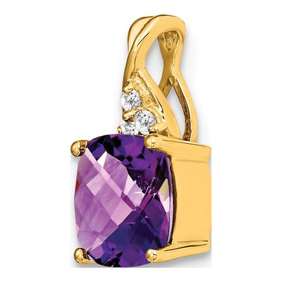 14K Yellow Gold Amethyst & Diamond Cushion Checkerboard February Pendant – view 5