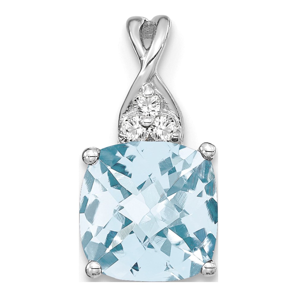 14K White Gold Aquamarine & Diamond Birthstone Pendant
