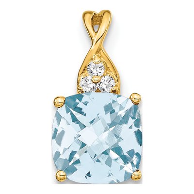 14K Yellow Gold Aquamarine & Diamond March Pendant