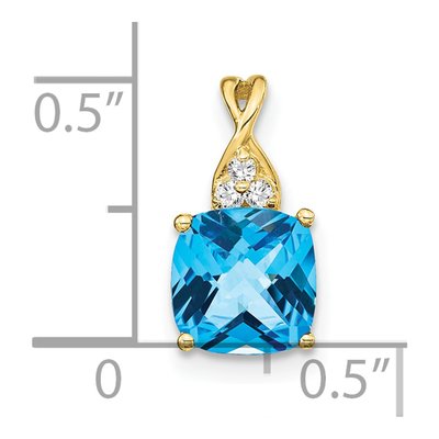 10K Yellow Gold Swiss Blue Topaz & Diamond Cushion Pendant – view 3