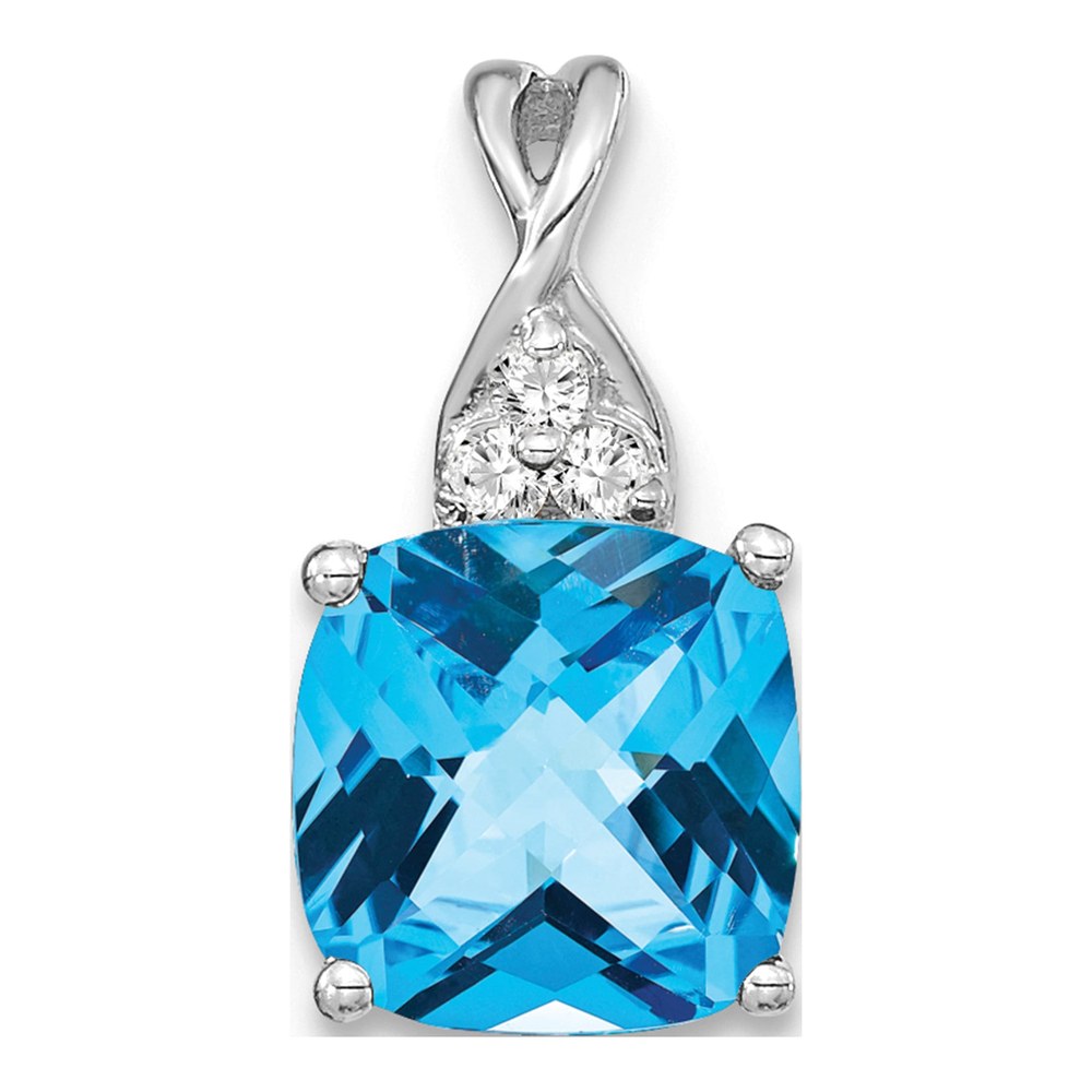 14K White Gold Sky Blue Topaz & Diamond December Pendant