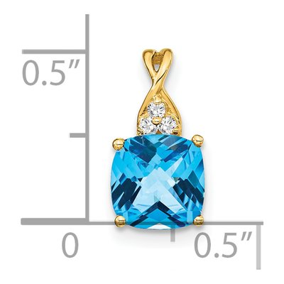 14K Yellow Gold Swiss Blue Topaz & Diamond Cushion Pendant – view 2