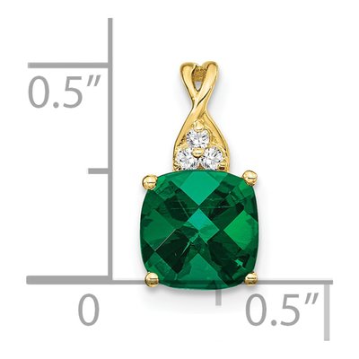 10K Yellow Gold Lab-Created Emerald & Diamond Cushion Checkerboard May Pendant – view 3
