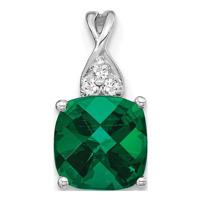 14K White Gold Lab-Created Emerald & Diamond May Birthstone Pendant