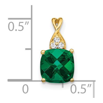 14K Yellow Gold Lab-Created Emerald & Diamond May Birthstone Pendant – view 2