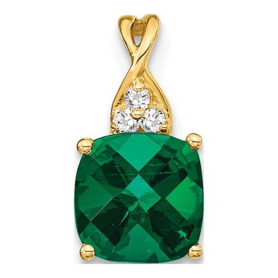 14K Yellow Gold Lab-Created Emerald & Diamond May Birthstone Pendant