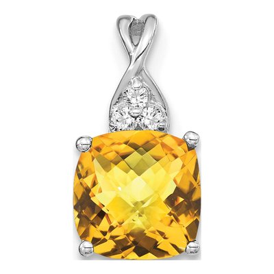 14K White Gold Citrine & Diamond Birthstone Pendant