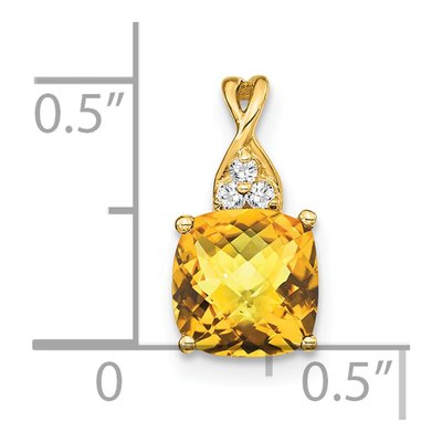 14K Yellow Gold Citrine & Diamond Cushion Checkerboard November Pendant – view 2