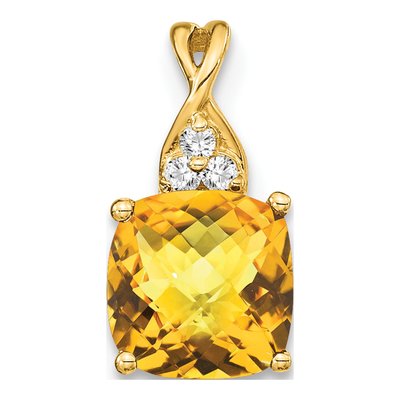 14K Yellow Gold Citrine & Diamond Cushion Checkerboard November Pendant