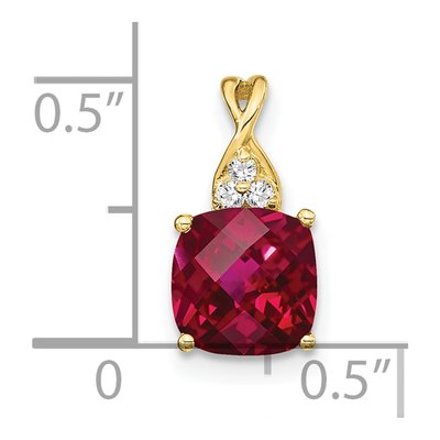 10K Yellow Gold Lab-Created Ruby & Diamond Cushion Pendant – view 3