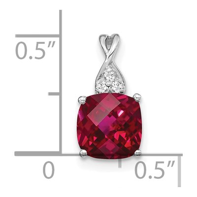 14K White Gold Lab-Created Ruby & Diamond Birthstone Pendant – view 2