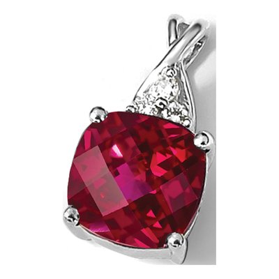 14K White Gold Lab-Created Ruby & Diamond Birthstone Pendant – view 3