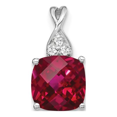 14K White Gold Lab-Created Ruby & Diamond Birthstone Pendant