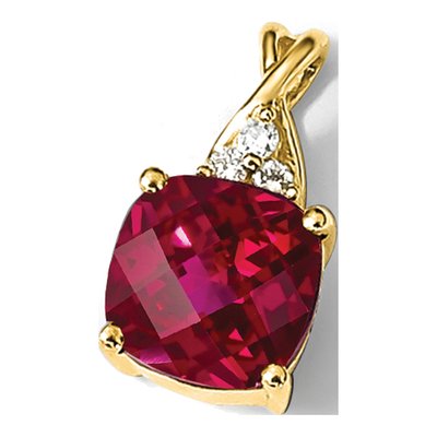 14K Yellow Gold Lab-Created Ruby & Diamond July Birthstone Pendant – view 3