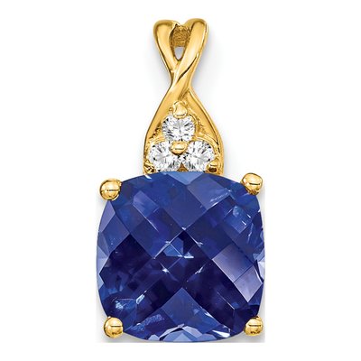 10K Yellow Gold Lab-Created Sapphire & Diamond September Pendant