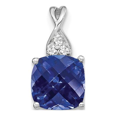 14K White Gold Lab-Created Sapphire & Diamond September Pendant