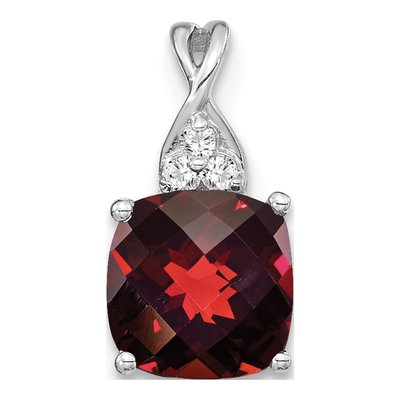 14K White Gold Garnet & Diamond January Pendant