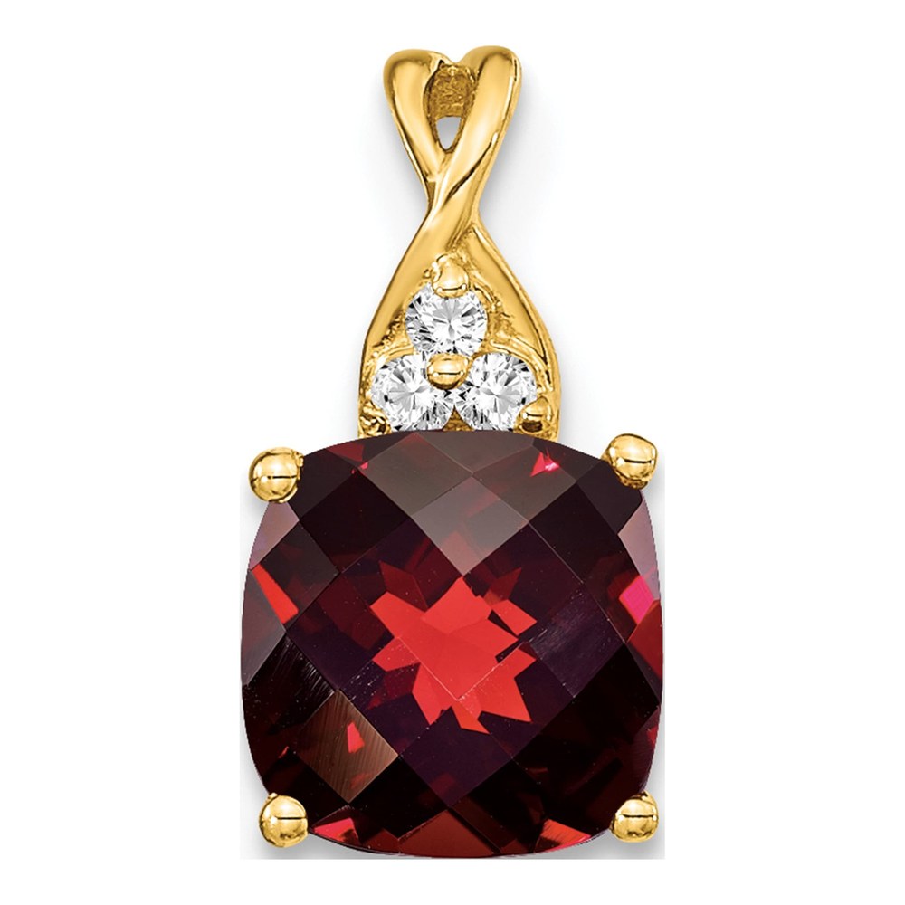 14K Yellow Gold Garnet & Diamond Cushion Checkerboard January Pendant
