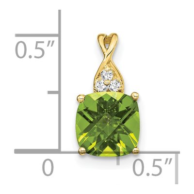 10K Yellow Gold Peridot & Diamond Cushion Checkerboard August Pendant – view 2