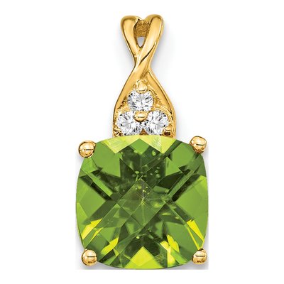 10K Yellow Gold Peridot & Diamond Cushion Checkerboard August Pendant