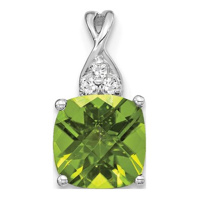 14K White Gold Peridot & Diamond Birthstone Pendant
