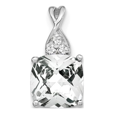 14K White Gold White Topaz & Diamond April Birthstone Pendant