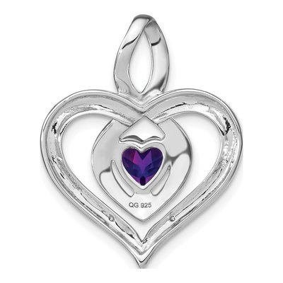 Sterling Silver Amethyst & Diamond Heart Pendant – view 5