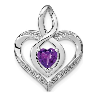 Sterling Silver Amethyst & Diamond Heart Pendant