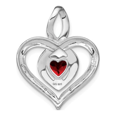 Sterling Silver Garnet & Diamond Heart Pendant – view 5