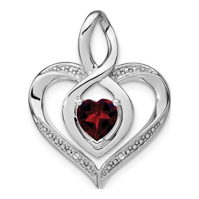 Sterling Silver Garnet & Diamond Heart Pendant