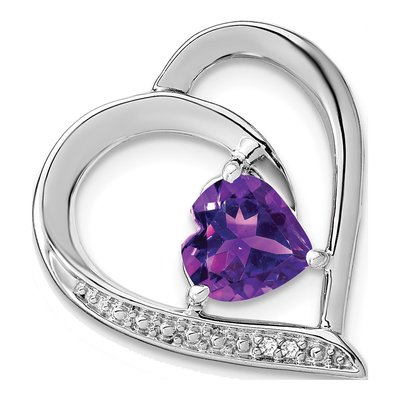 Sterling Silver Amethyst & Diamond Heart Pendant