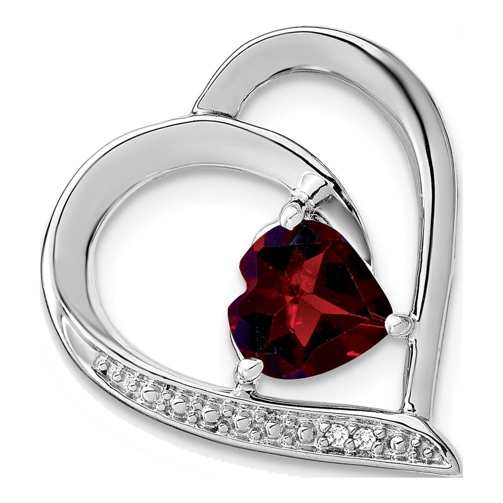 Sterling Silver Garnet & Diamond Heart Pendant