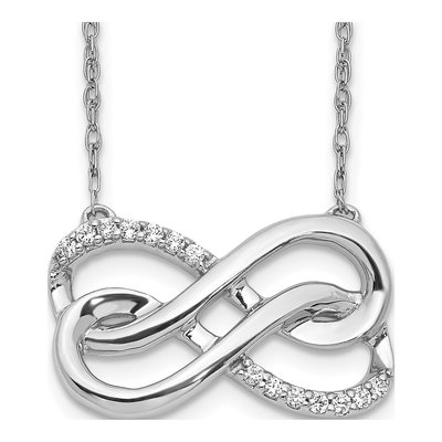 14K White Gold 1/10 ct tw Diamond Double Infinity Pendant Necklace