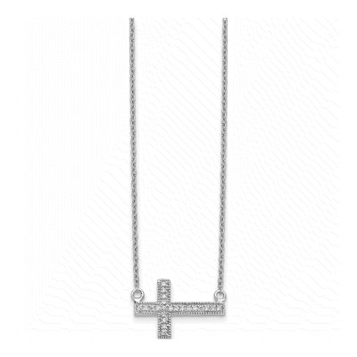 14K White Gold 1/10 ct tw Diamond Sideways Cross Pendant Necklace – view 3