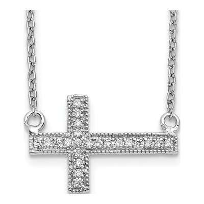 14K White Gold 1/10 ct tw Diamond Sideways Cross Pendant Necklace