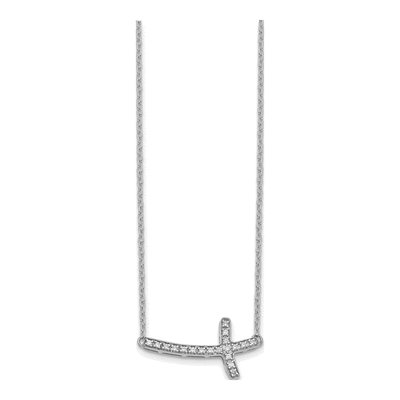 10K White Gold 1/10 ct tw Diamond Sideways Cross Pendant Necklace – view 2